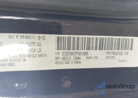 2015 Dodge Charger Sxt из США, поврежденный, VIN 2C3CDXHG7FH914895